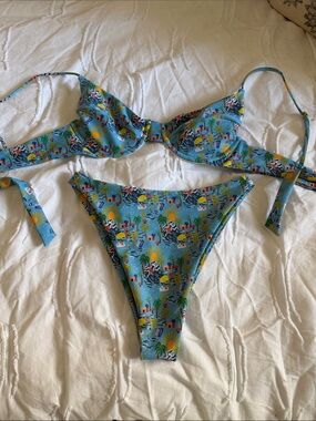 Skatie Light Blue Tropical Print Bikini